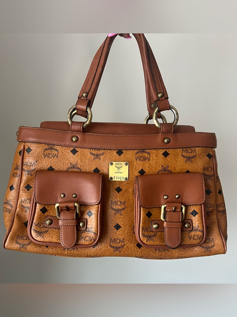 MCM Cognac/Tan Logo Dual Pocket Bag